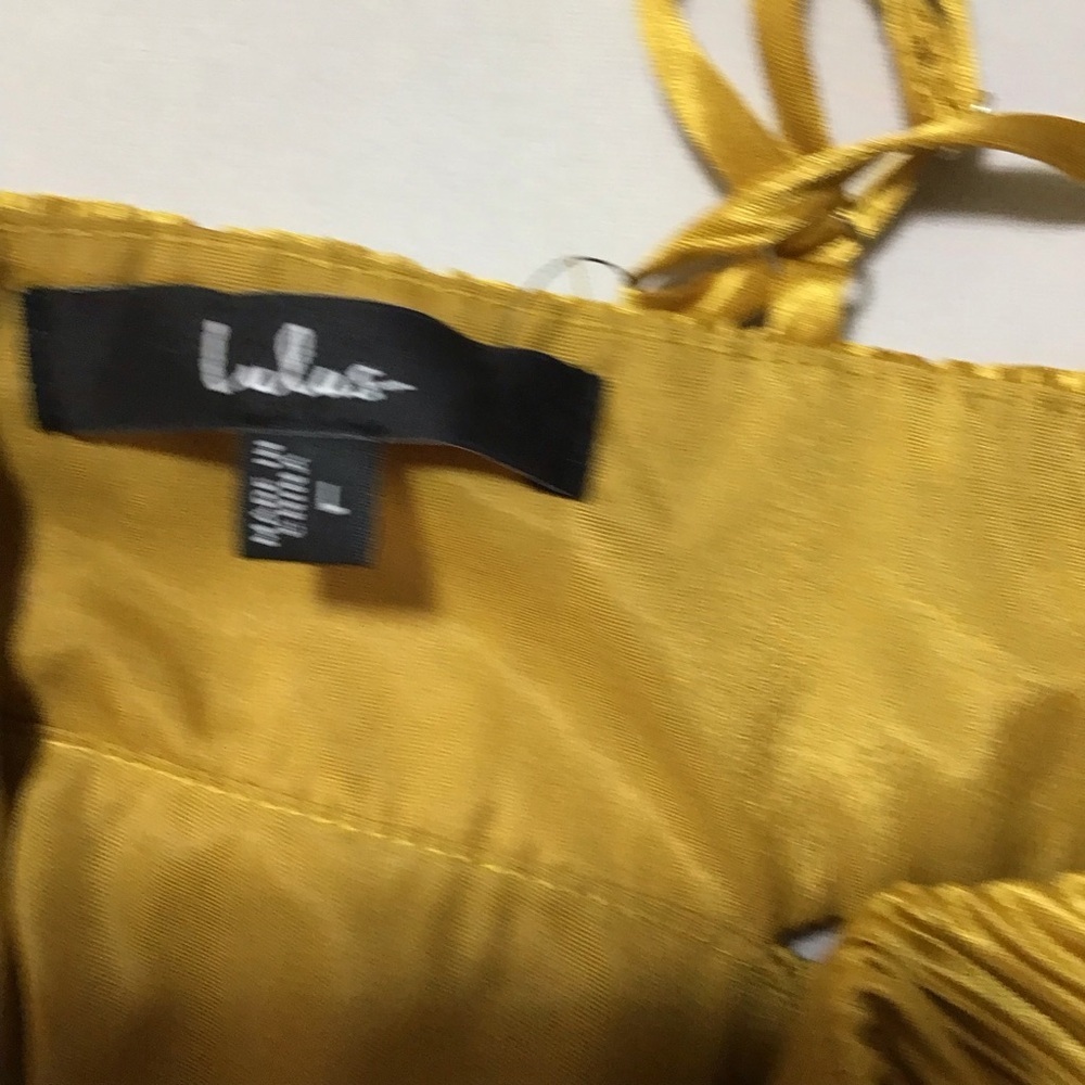Lulu's Kanya Marigold Yellow Satin Plisse Tiered Maxi Dress - Picture 7 of 16